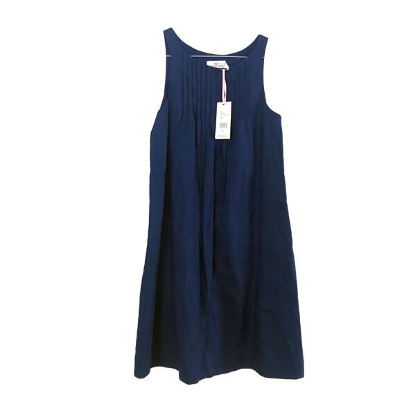 NWT VINEYARD VINES Linen Pintuck Swing Dress Size 0 Deep Bay - Picture 1 of 6